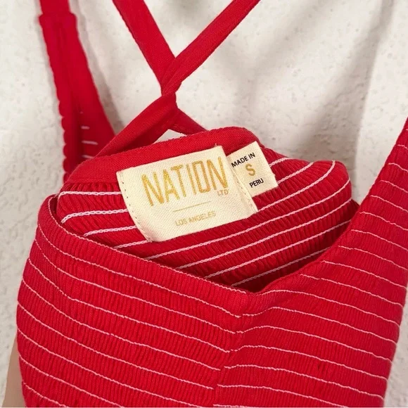 Nation LTD Penelope Smocked Cross back Midi Dress Cherrybomb Red Size Small NEW - Picture 6 of 7